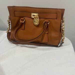 Michael Kors Tan Satchel with Gold Chain